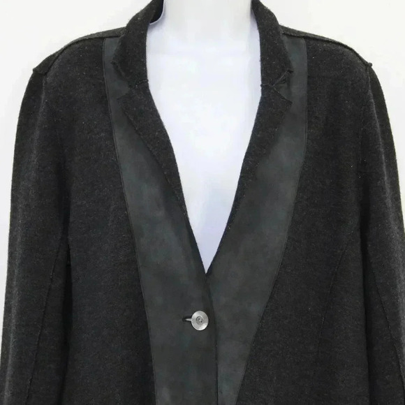 Eileen Fisher gray Merino wool with leather accent duster sweater size large - Picture 4 of 16